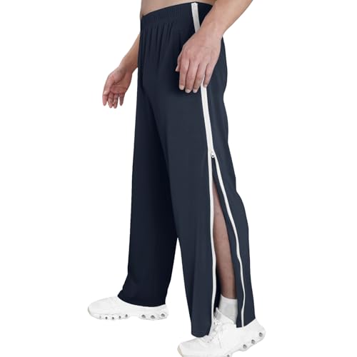 Reha Hose Herren Damen Seitlich Zu Öffnen Baggy Trainingshose mit Seitlichem und Reißverschluss Am Bein Weites Bein Schnellfickerhose Sporthose Freizeithose Breite Jogginghose