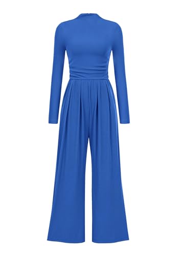 PRETTYGARDEN Jumpsuits For Women Dressy Fall Fashion Clothing 2025 Long Sleeve Mock Neck Date Night Rompers Business Outfits