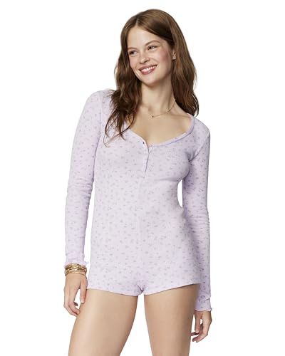 florence by mills Pelele para mujer mullido Snuggle Micro Thermal Romper, Suave Millie-Lavanda Flores de jardín, M