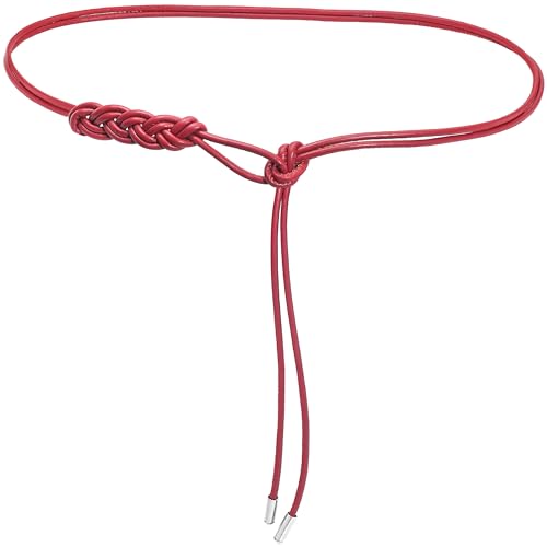 Buywis Womens PU Leather Thin Belts Knotted Waistband for Dresses Red Fit Waist 28-40