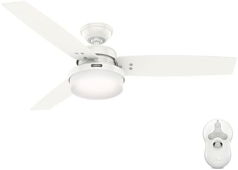 Hunter 52 inch Indoor Ceiling Fan with LED Light and Remote Control - Standard Mount White Ceiling Fan, 3 Blades, For Bedroom, Living Room, or Kitchen - Sentinel 59169, Fresh White