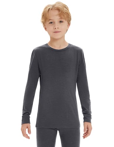 Iguana Unisex Kids 100% Merino Wool Base Layer Top Thermal Underwear Shirt for Girls and Boys Heather Grey 11-12