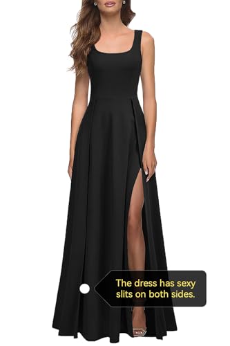 MUSHARE Women's Square Neck Sexy Split Cocktail Party Maxi Long Formal Dress4