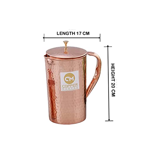 Copper-Master Hammered Jug For Dinnerware With Pure Copper Glasses And Pure Copper Bottle,Best Gifting Option For Marriage & Corporate Gifting, 1.6 Litre