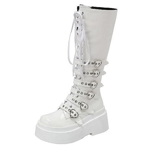 Image of Parisuit Women's Knee High Goth Platform Boots Lace Up Combat Boots