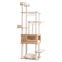 Amazon | LULUCAT もこもこベッド付き キャットタワー 木製 据え置き 