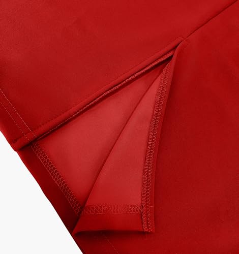 Image of Dresses for Women Elegant Long Sleeves Ruffles Pencil Knee Length Split Business Dress with Belt Zipper