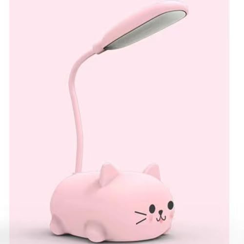 Neioaas LED Desk Lamp for Kids, Cute Cat Lamp USB Rechargeable Reading Light,Portable LED Table Light, Flexible Gooseneck Eye-Care Cartoons Small Desk Lamp Girls Gifts(Pink)