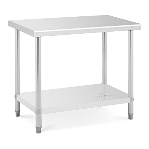 Royal Catering RCAT-100/60-NW Table de Travail INOX (100 x 60 cm, Capacité de Charge 250kg, Pieds réglables)