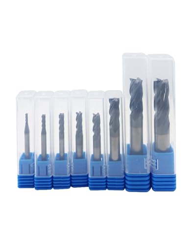 Image of 2-12mm Carbide Square Nose End Mill, 4 Flute, Carbide Tungsten Steel, TiAlN Coated End Mill Bits for Hard Materials, CNC Router Bit - 8pcs
