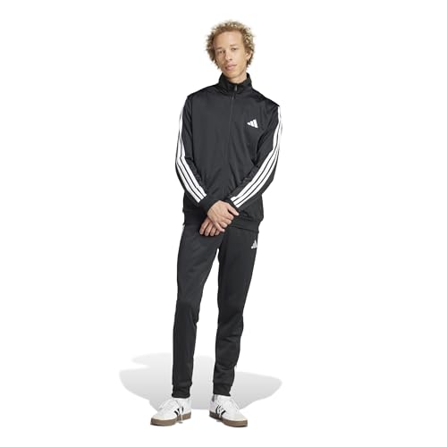 adidas Herren SPORTSWEAR BASIC 3 STRIPES TRICOT TRACKSUIT, Black, M