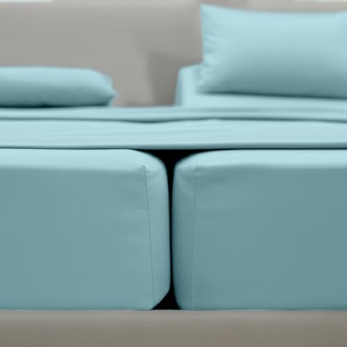 Image of Elegant Comfort Luxurious 1500 Premium Hotel Quality Microfiber Three Line Embroidered Softest 5-Piece Bed Sheet Set, Wrinkle and Fade Resistant, Split King, Aqua