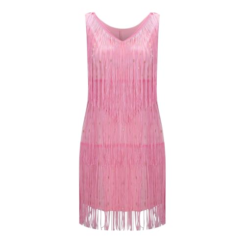 Robe à franges ocre coupe mini avec finitions rétro disco pour femmes