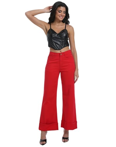 Wide Leg Jeans Woman Stretchy Cuffed High Waisted Baggy Jeans Loose Denim Pants4