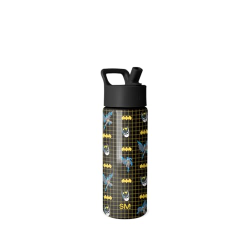 Image of Simple Modern DC Comics Batman Kids Water Bottle with Straw Lid | 18oz Insulated Stainless Steel Kids Tumbler & Spill Proof Toddler Cup for School, Girls, Boys | Summit | Batman Icons