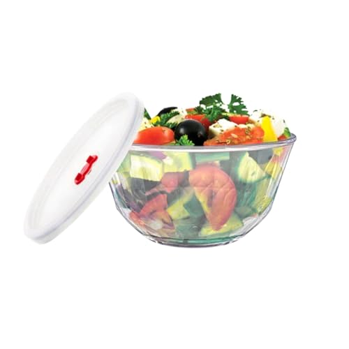 Image of SignoraWare Prism Brorsilicate Glass Bowl with Lid | Microwave & Freezer Safe | Elegant Design for Everyday Use | Durable & Scratch Resistant | Ideal for Mixing, Serving & Storing (1 LTR | Clear)