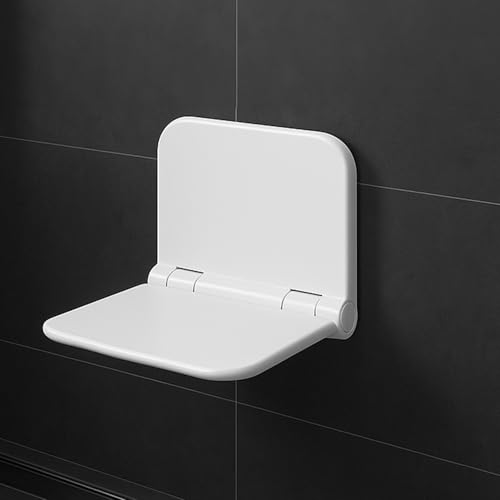 Bürstenking Duschklappsitz für Wandmontge mit Rückenlehne bis 140 kg belastbar, weiß – Ideal für Senioren Duschsitz klappbar Wandmontage, Duschhocker Wandmontage, Klappsitz Wand Dusche