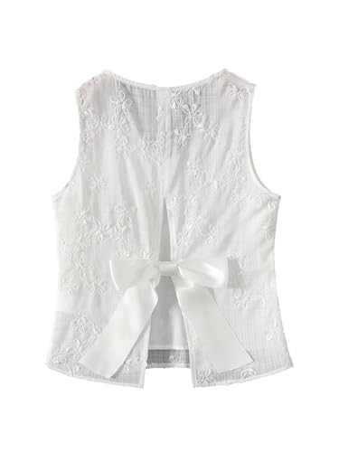 SweatyRocks Girl's Cute Bow Sleeveless Vest Summer Embroidery V Neck Tank Tops
