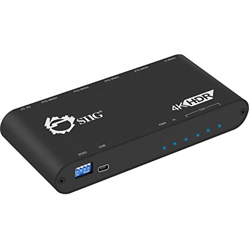 SIIG 1x4 HDMI 4K @60Hz HDR Splitter w/EDID Management | YUV 4:4:4 8-bit | YUV 4:2:0 10bit | HDMI 2.0, HDCP 2.2, 18Gbps | Auto Scaling, Low Heat, Cascadable, Firmware Upgradable | 4 Port, 1 in 4 Out