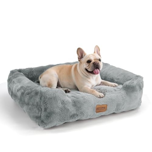 Nobleza Cama Perro Mediano, Cama para Perros Peludo y Mullido, Felpa de Burbujas Ultra Suave, Acolchado Reforzado, Funda Desenfundable Fácil Limpieza, Base Antideslizante, 65x55x20cm, Gris