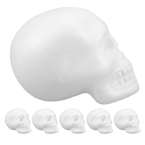 VILLFUL 6pcs White Foam Skull Heads - DIY Halloween Crafts Foam Shape Model Hanging Party Decorations Creative Painting Props for School Projects Family Activities
