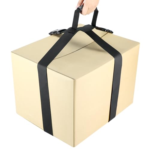 QWORK Heavy-Duty Box Carrying Strap with Handle, 55 Lbs, 118.1 inch, Adjustable Nylon Cross Straps with Ergonomic Rubber Grip