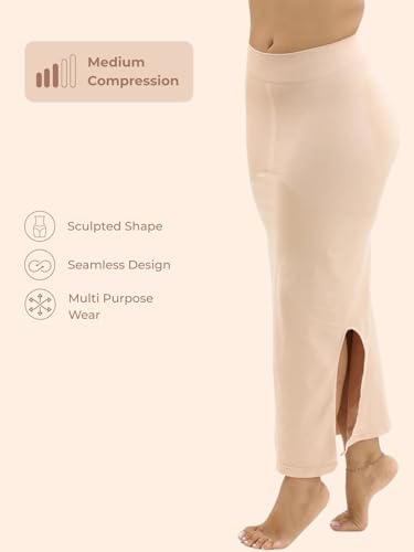 Image of UNDERNEAT Womens Saree Shapewear | All-Day Comfort Fit and Tummy Shaping | Flawless Silhouette | Slide Slit Saree Shaper | Seamless Petticoat for Women | Body Shaper Skirts for Women