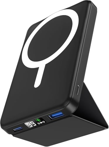 Podoru mag-Safe Bateria Externa Carga Rapida, 10000mAh Magnético Power Bank, Plegable Inalámbrico Powerbank mag-Safe PD22.5W Pantalla LED Cargador Portátil para iPhone 16/15/14/13/12/Pro/Pro MAX