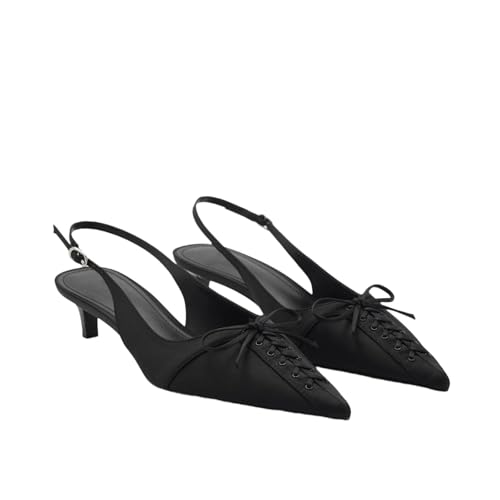 Bow Slingback Heels for Women Pointed Closed Toe Kitten Heel Pumps Lace Up Dress Fashion Pumps Shoes