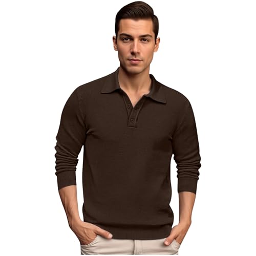 Polo homme manches longues en tissu doux respirant coupe classique bleu à paillettes