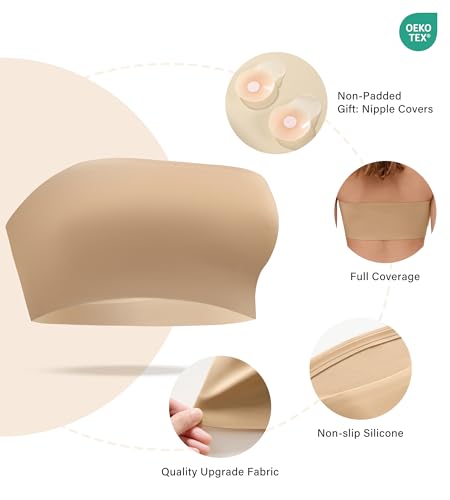 Image of DEANGELMON Strapless Bras for Women Non-Slip Silicone Bandeau Seamless Tube Top Bralette Comfy Non Padded Stretchy Stylish