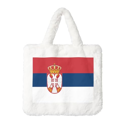 Bolso de mano de felpa con la bandera de Serbia, perfecto para otoño e invierno, ideal como monedero, regalo ideal para Navidad y día de San Valentín, blanco, talla única