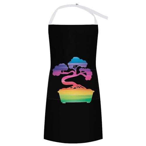 Image of Bonsai Tree Apron Adjustable Bib Lightweight Chef Cooking Waterproof Aprons with Pocket