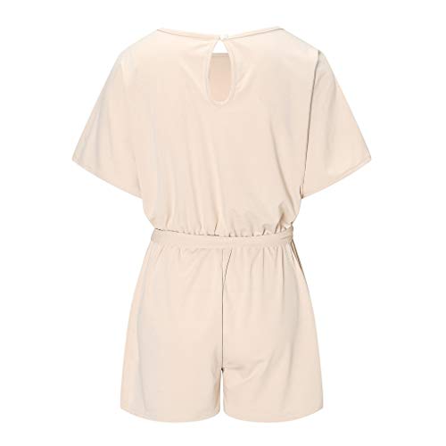 Baskuwish Women'S Casual 3/4 Bell Sleeve Romper O Neck Mesh Panel Loose One Piece Pants Jumpsuits White thumb #3