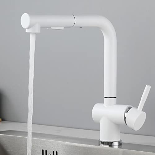 Robinet de cuisine extractible double mode : mitigeur orientable blanc en acier pour évier moderne - 5