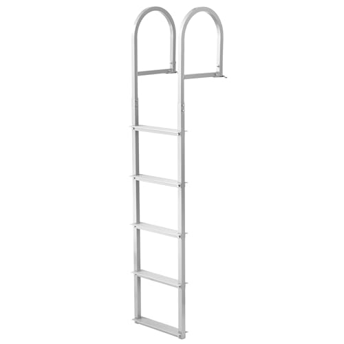 VEVOR Removable Dock Ladder 5 Steps 500lbs Heavy-Duty Thickened 6063 Aluminum Alloy with Textured Nonslip Step & Mat Weather-Ready & Quick Detach for Dock Boat Pool Fishing