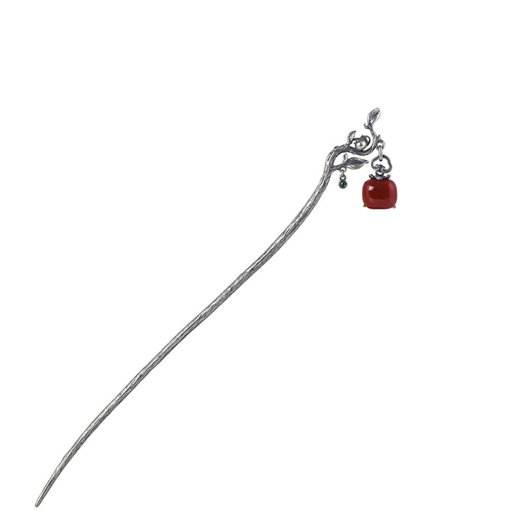 HBJWOV S925 Silver Hairpin Artistic and Elegant Ornament Ruyi Red Agate