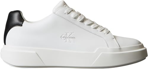 Calvin Klein Herren Cupsole Sneaker Chunky Laceup aus Leder, Weiß (Bright White/Black), 45