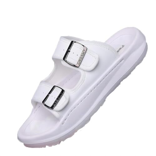Mens Casual Adjustable Anti-Slip Sandals Summer Beach Lightweight Buckle Outdoor Waterproof Open Toe Slippers White 9.5 US-10 US