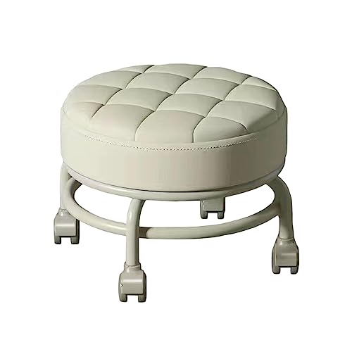 Image of CALANDIS Low Roller Seat Stool Heavy Duty Pulley Wheels Stool for Kids and Adult Home Beige | Benches & Stools | Furniture