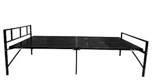 Sahni Portable Furniture Heavy Duty Single Size Iron/Metal/Steel Folding/Foldable Bed/Cot Frame with Headboard Platform Bed for diwan, Guest, Sleeping (Black Pwder Coated) (6Ft x 3Ft)