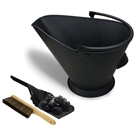 GRISUN Fireplace Ash Bucket with Shovel and Hand Broom, Coal Bucket, Metal Bucket, Pellet Bucket, and Wood Pellet Container for Charcoal Wood, Fire Pits, Burning Stoves, Indoor, and Outdoor Cover