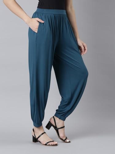 Image of GO COLORS Women Mid Rise Viscose Harem Pants | Wrinkle Free, Relaxed Fit, Free Size