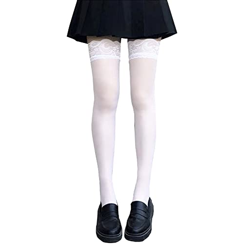 SHUCLASS ニーハイソックス レディーズ レース オーバーニーソックス 着圧 cosplayや制服用 黒いロングソッ...