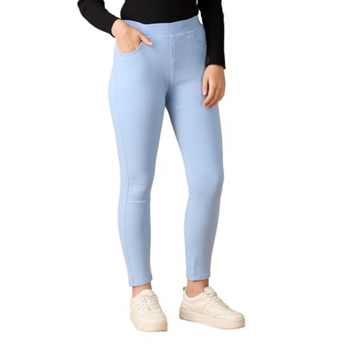Image of 4FLIES Women's High Waist Jeggings | Super Combed Slim Fit Ankle-Length Pants with Elastic Waistband | Comfortable Denim Look Leggings for Casual, Travel & Office Wear