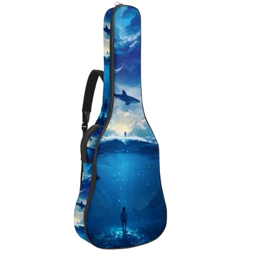 Sac guitare acoustique 41 pouces à motif requin sous-marin avec organiseur intégré