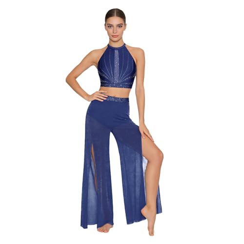 Costume danse lyrique fluide ensemble bleu marine pour danser sans contrainte M