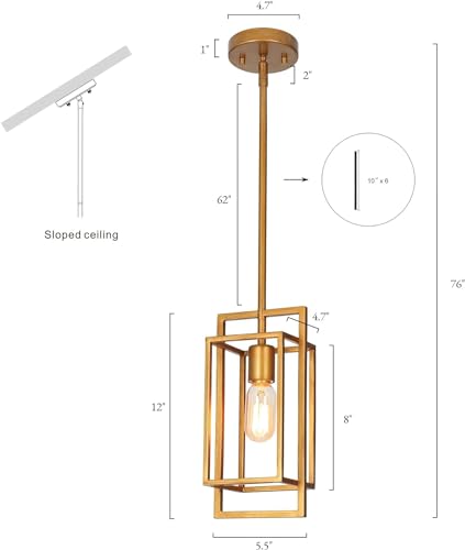 Image of KSANA Antique Gold Pendant Lighting, Modern Golden Geometric Cage Hanging Light Fixture for Kitchen Island, Foyer, Dining Room and Hallway