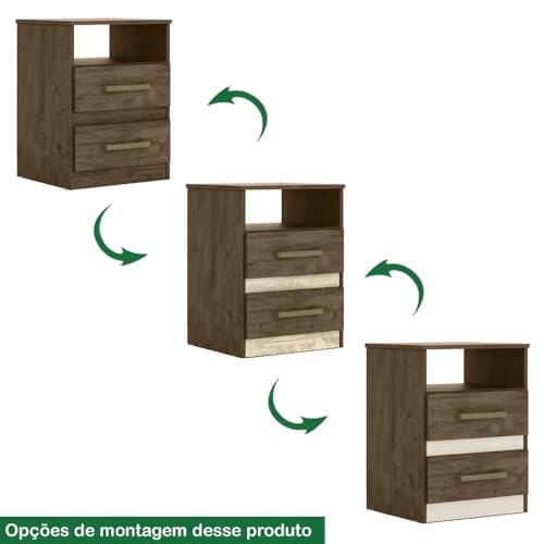 Mesa De Cabeceira 2 Gavetas 7093 Castanho Wood Avela Wood Off White Flex Moval