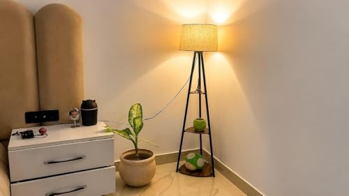 Image of Metal Floor Lamp with 3 Shelves (Jute) Stylish Standing Lamp for Living Room Decoration Bedroom Bedside Corner Stand Aesthetic Home Decor(1)